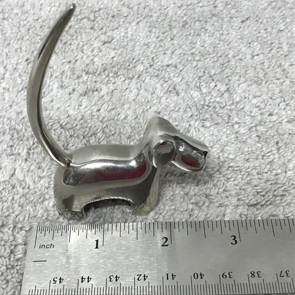 Scottie Schnauzer Dog Ring Holder Silver‎ Tone Metal with Rhinestone Eyes